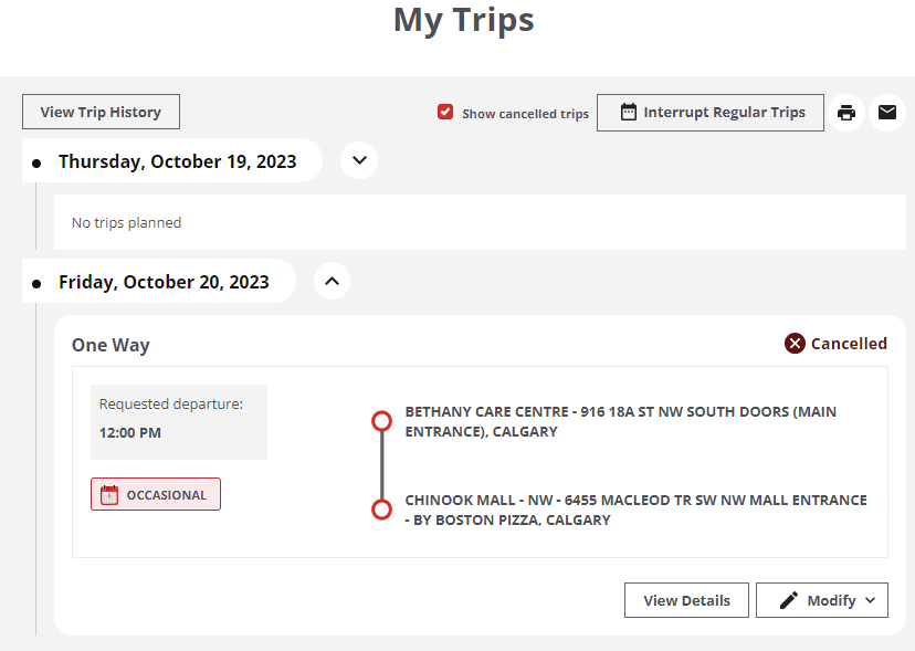 step of how to cancel trip