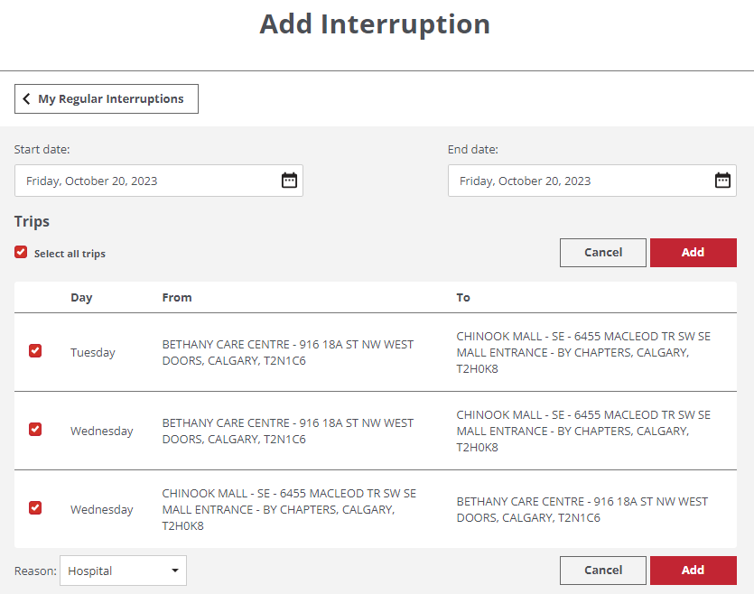 step of how to interrupt trip